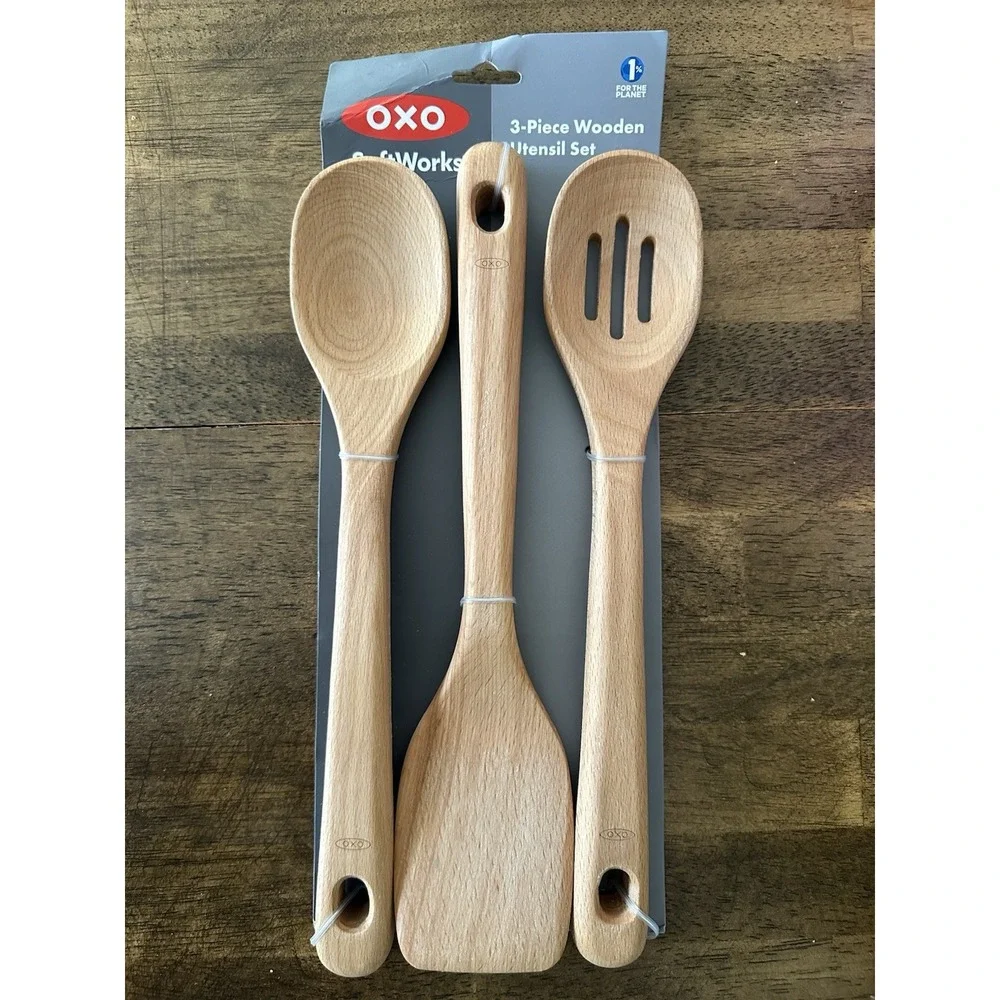 OXO 3 Piece Kitchen Wooden Spoon Set - Large Comfortable Handle